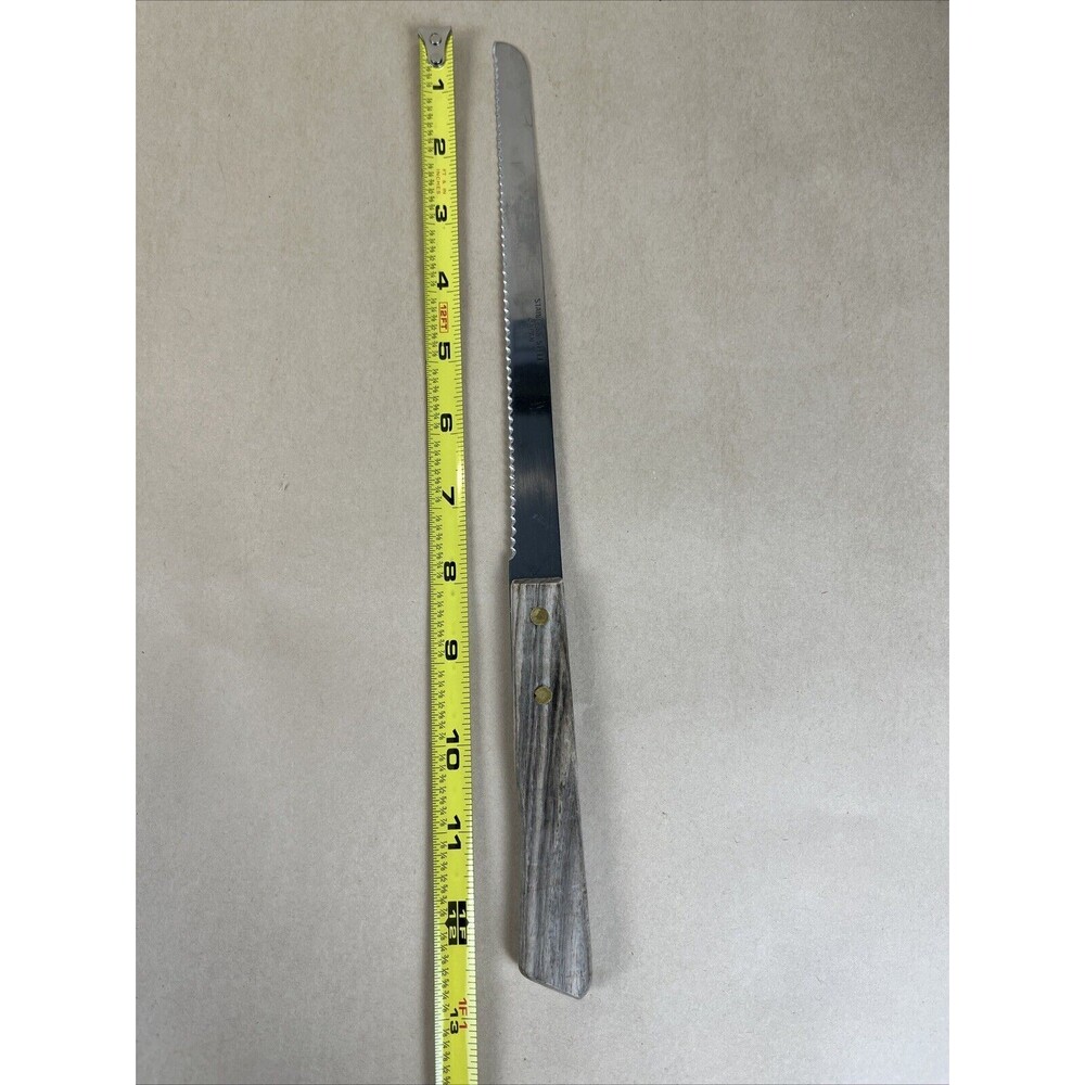 Vintage Stainless Steel Japan Bread‎ Knife 13” L Serrated 8” Blade Wood Handle